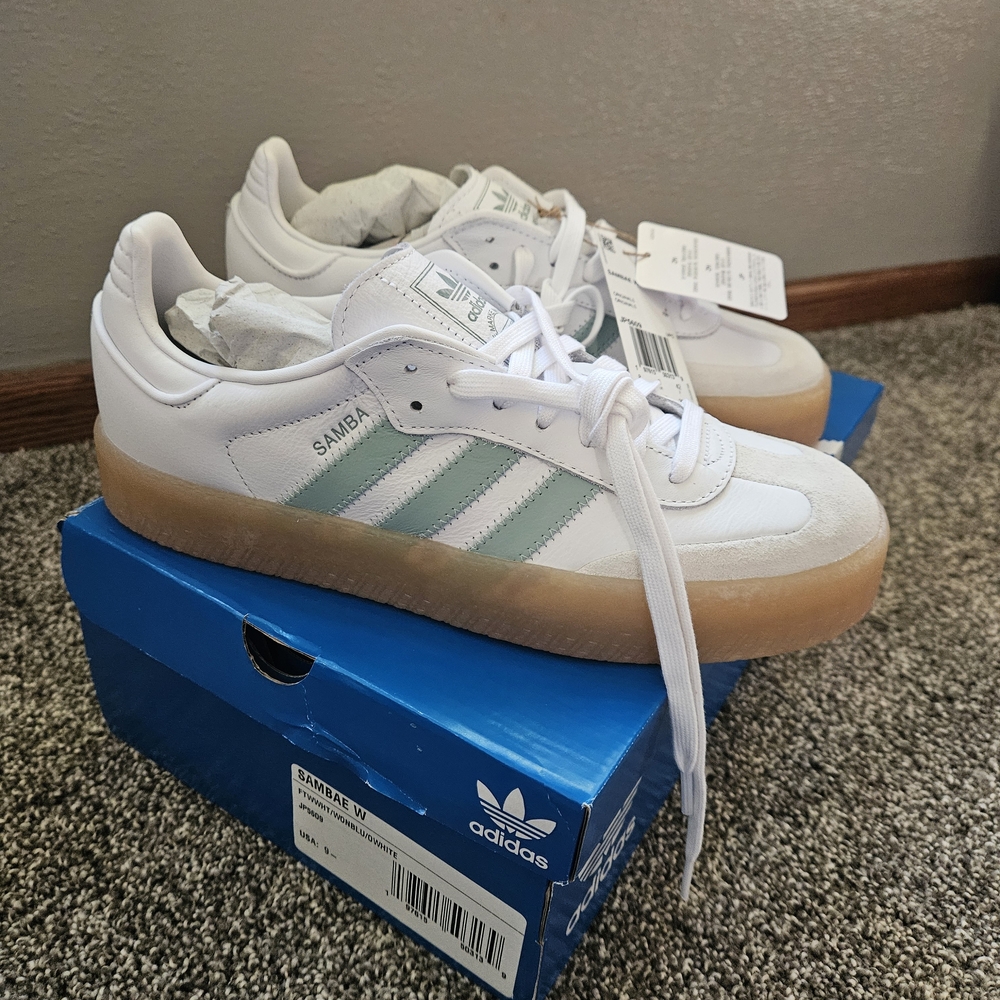 Adidas Samba White and Blue Sneakers